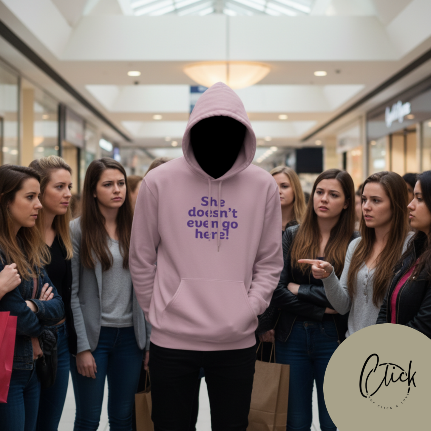 Humorous Fleece Hoodie: She Doesn’t Even Go Here! Gift for Friends, Casual Wear, Funny Quote Apparel, Cozy Sweatshirt,