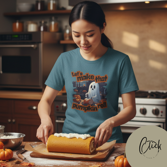 Let's Make that Pumpkin Roll Halloween Ghost T-Shirt - Perfect for Fall Celebrations, Pumpkin Carving Events, Halloween Parties, and Casual Wear