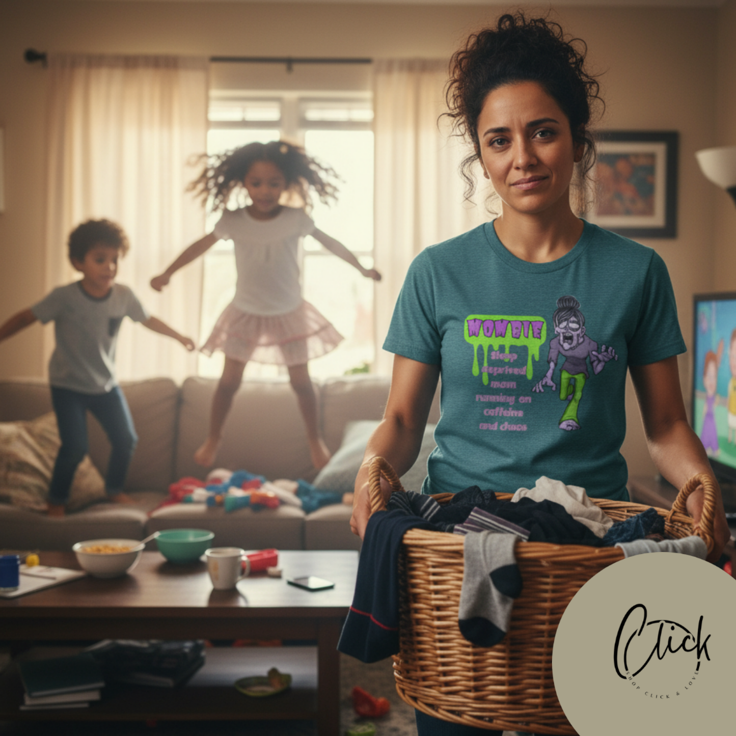 Funny Mombie T-Shirt: Sleep Deprived Mom Running on Caffeine and Chaos, Unisex Tee, Gift for Moms, Parent Humor Shirt