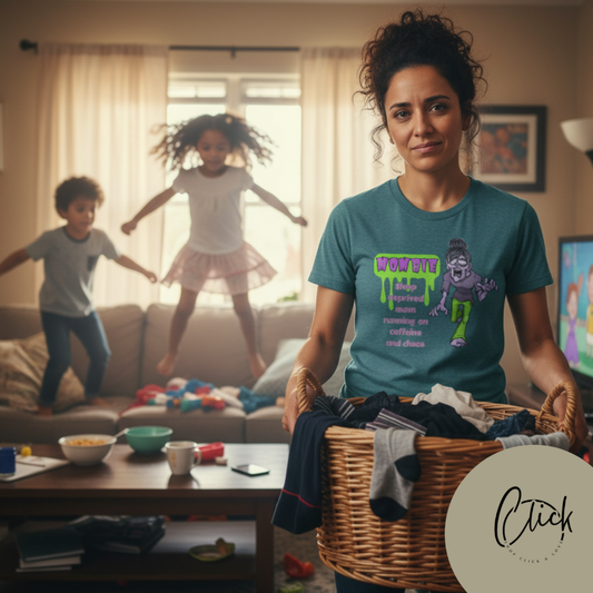 Funny Mombie T-Shirt: Sleep Deprived Mom Running on Caffeine and Chaos, Unisex Tee, Gift for Moms, Parent Humor Shirt