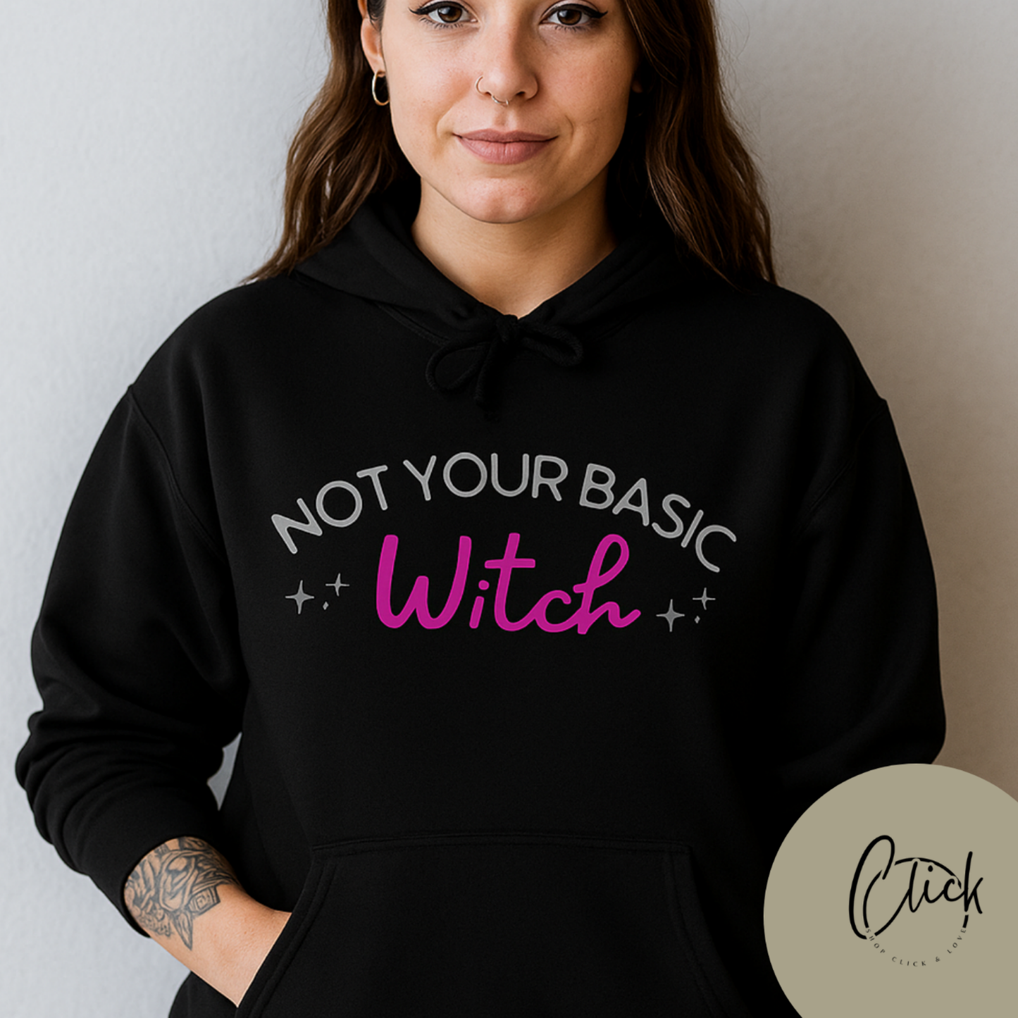 Not Your Basic Witch Hoodie | Cozy Sweatshirt for Witchy Vibes, Halloween Apparel, Gift for Witches, Cute Casual Wear, Fall Fashion