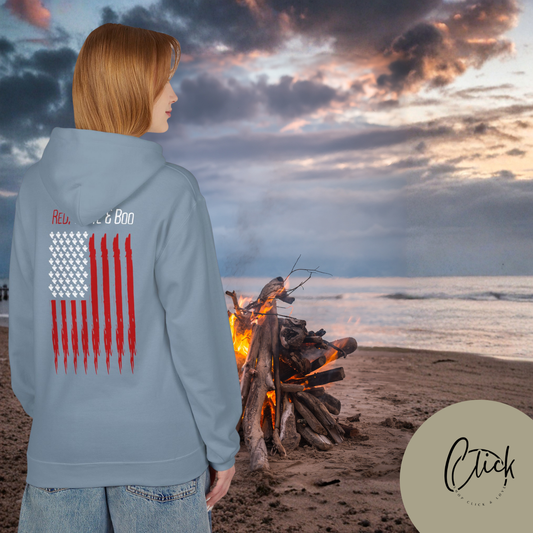 Red White and Boo Hoodie Unisex Midweight Softstyle Fleece Hoodie with Red Graphic, Cozy Sweatshirt for Fall, Gift for Him or Her, Casual Layering Top