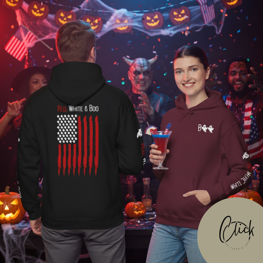 Red White and Boo Unisex Hoodie - Casual Apparel, Streetwear Style, Cozy Sweatshirt, Layering Essential, Gift for Him/Her