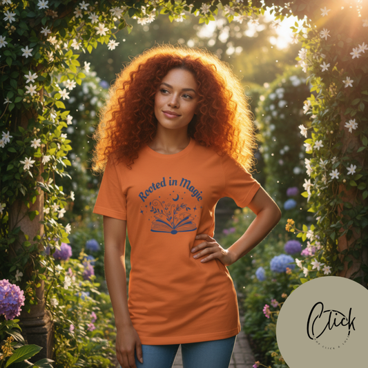 Rooted in Magic Short Sleeve Tee, Ideal for Book Lovers, Spell Binders, and Magic Minds Alike