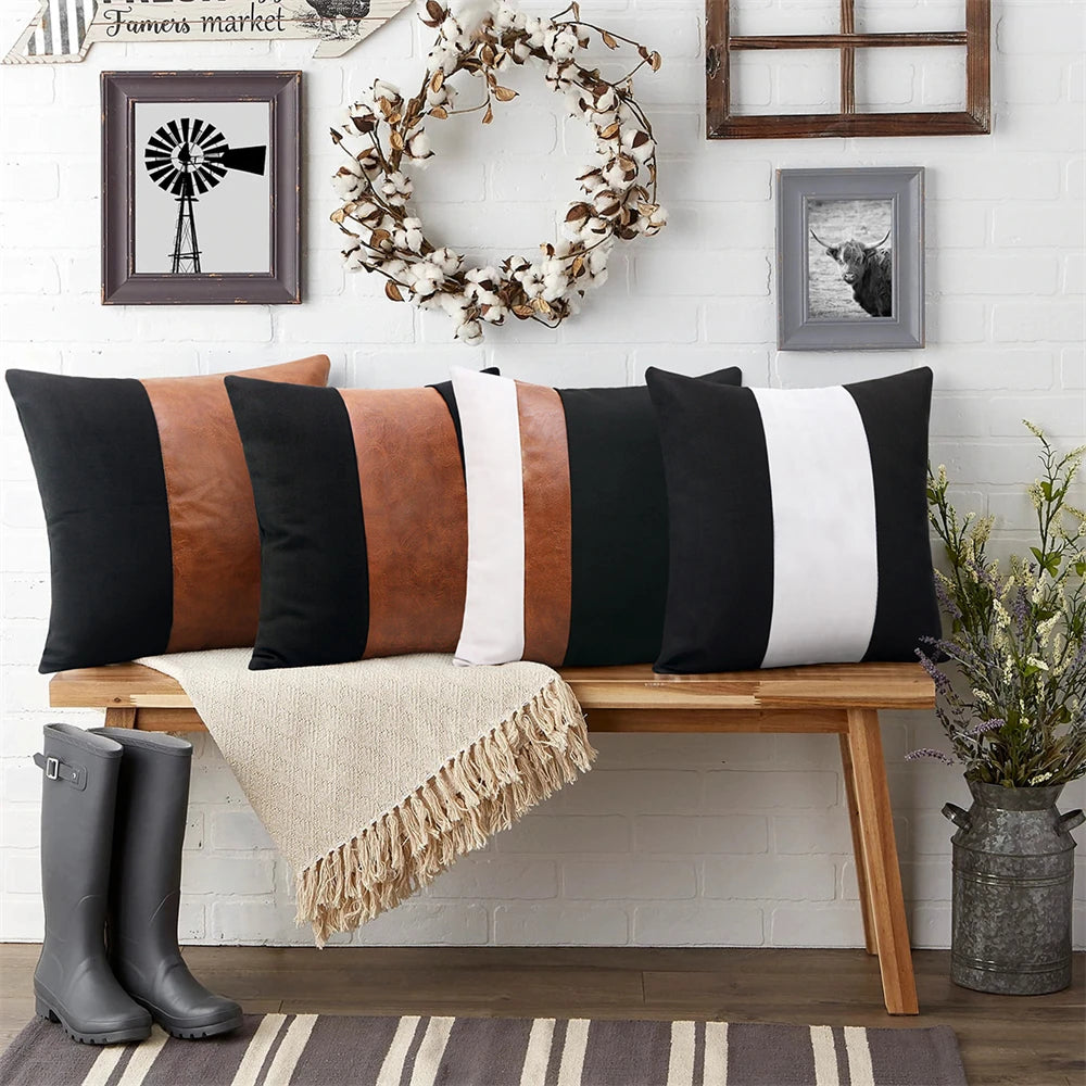 PU Leather Luxury Pillow Case 45*45 Pillowcase Patchwork Pillow Cover
