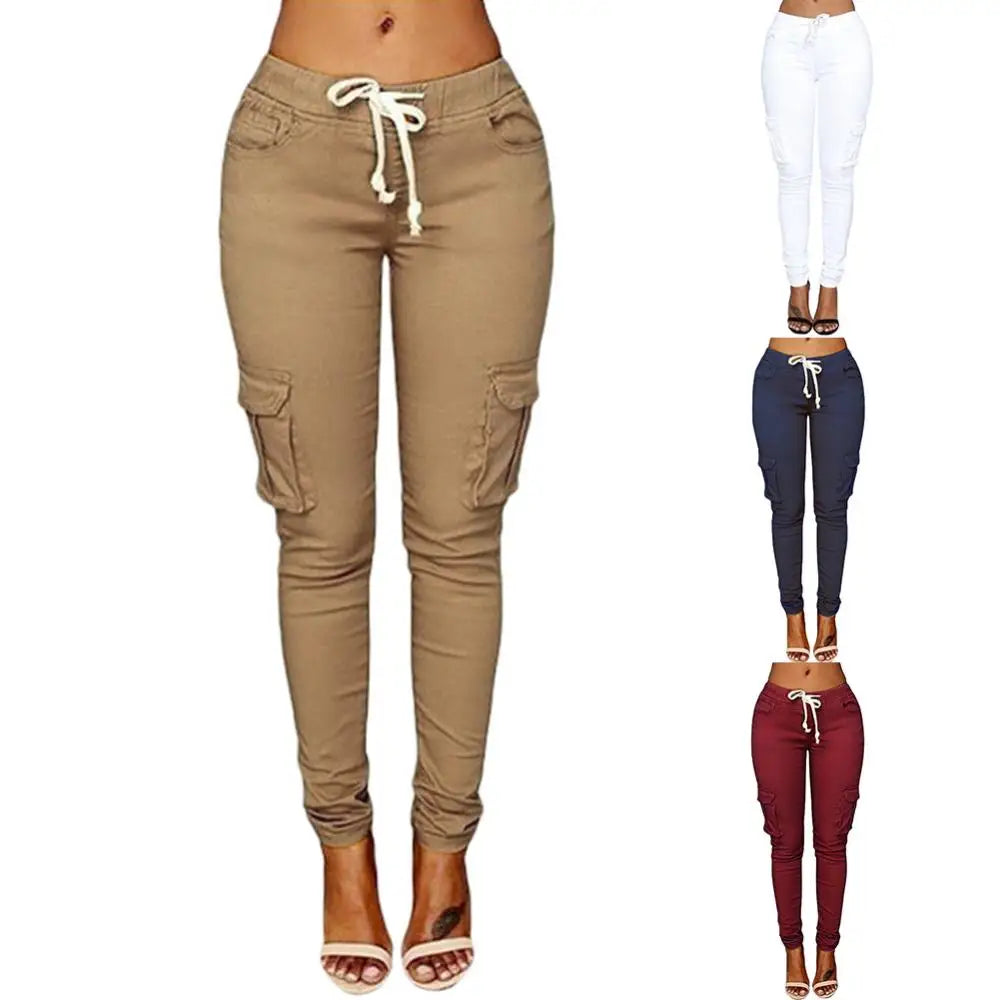 Mather 2023 Spring Lace Up Waist Casual Women Pants Solid Pencil Pants
