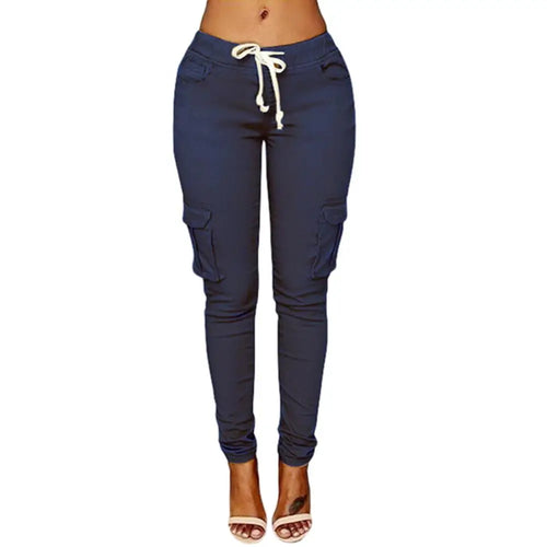 Mather 2023 Spring Lace Up Waist Casual Women Pants Solid Pencil Pants