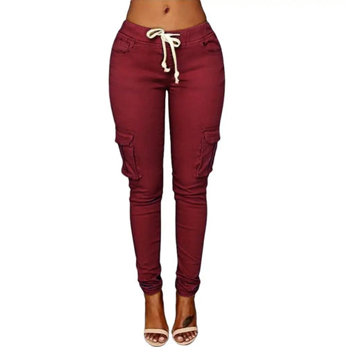 Mather 2023 Spring Lace Up Waist Casual Women Pants Solid Pencil Pants