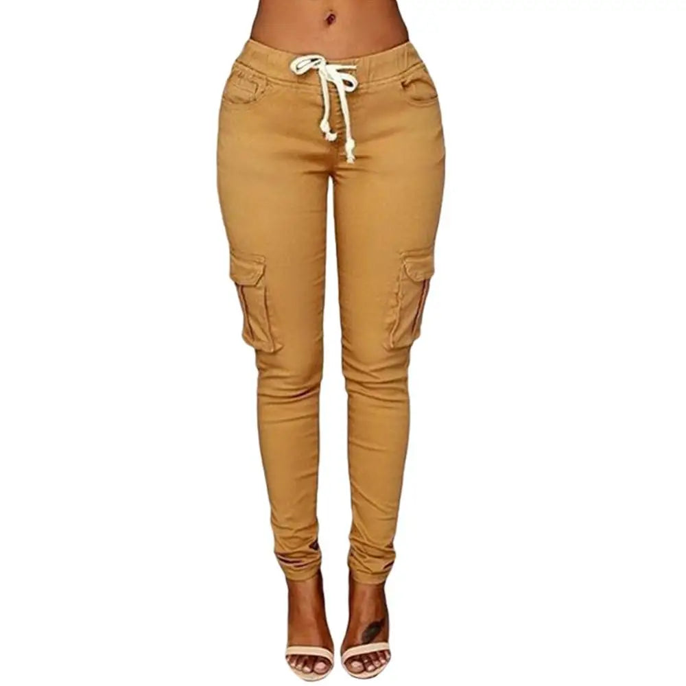 Mather 2023 Spring Lace Up Waist Casual Women Pants Solid Pencil Pants
