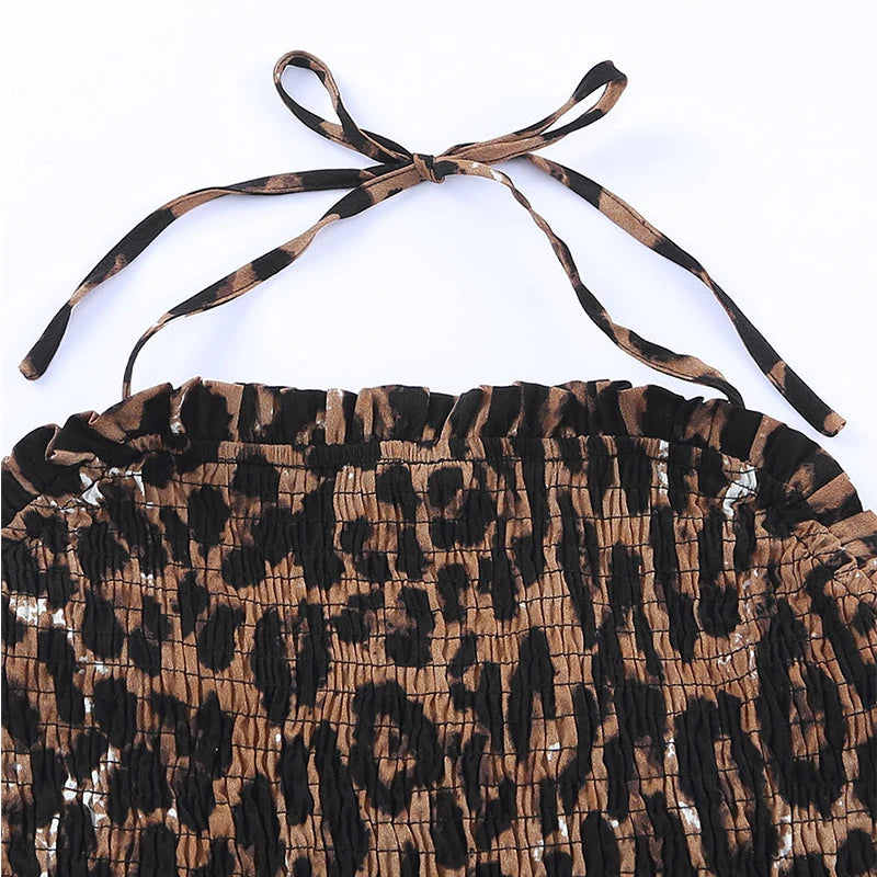 CyiExi Leopard Print Wide Leg Women Jumpsuit Sexy Halter Neck Backless