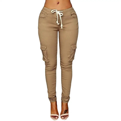Mather 2023 Spring Lace Up Waist Casual Women Pants Solid Pencil Pants
