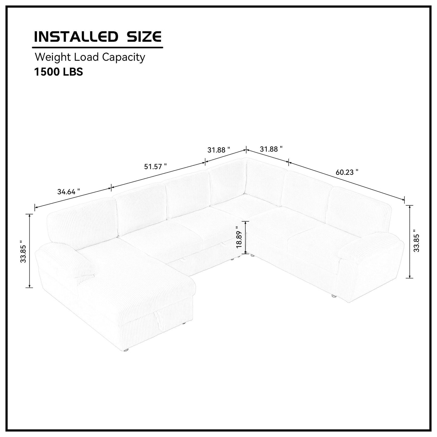 Oversized Modular Storage Sectional Sofa Couch for Home Apartment