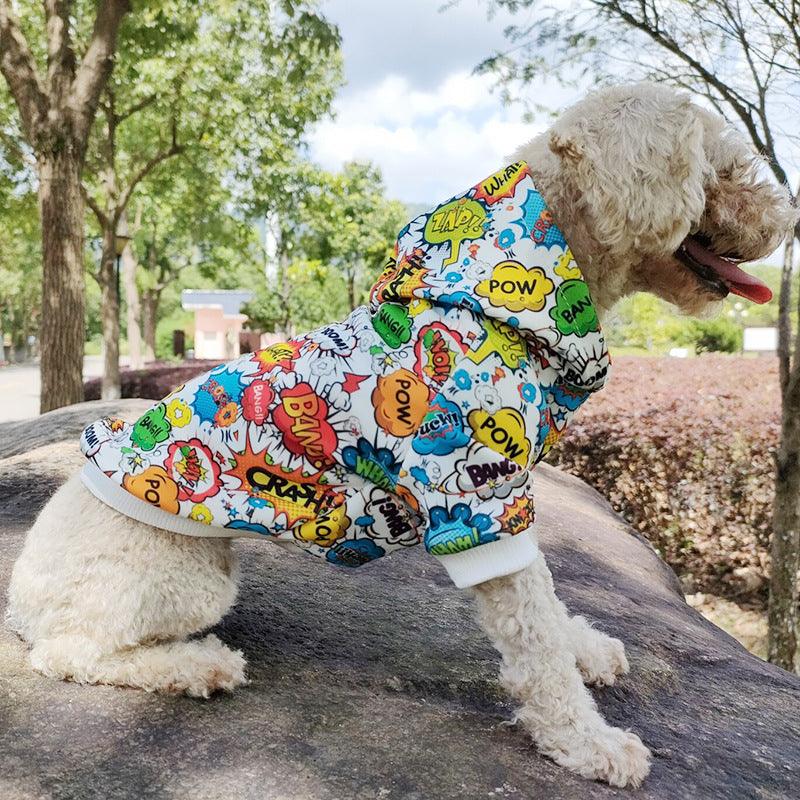 Graffiti Print Pet Hoodie - Stylish Two-Legged Clothing For Dogs